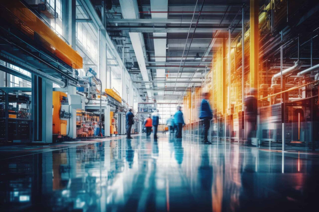 Modern industrial facility with blurred workers, representing manufacturers and market expansion opportunities.