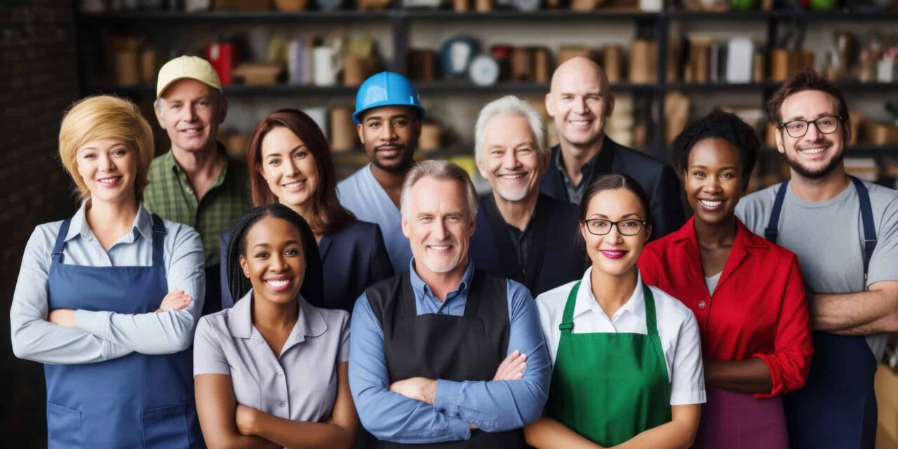 Diverse team of food service supply professionals representing packaging manufacturers, expanding reach and growth.