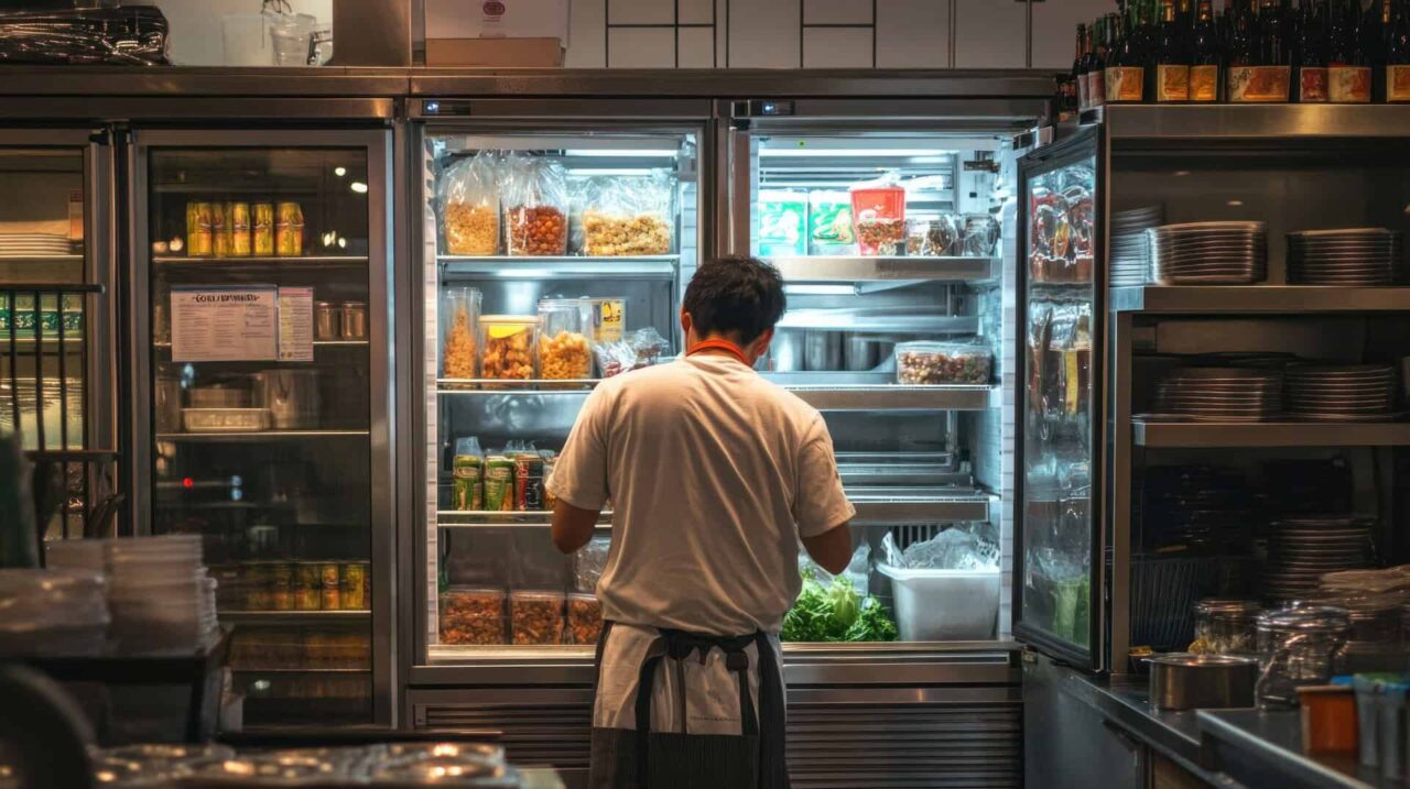Chef accessing trusted food service supplies in a bustling kitchen, emphasizing our network and local experts.